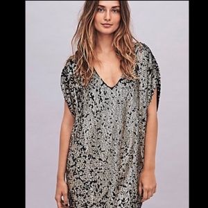 Free People Gold Disco V Neck Sequin Dress Medium